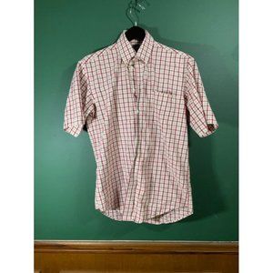 T. Harris London - Men's Red/Beige/White Plaid Short Sleeve Button Down - Size M